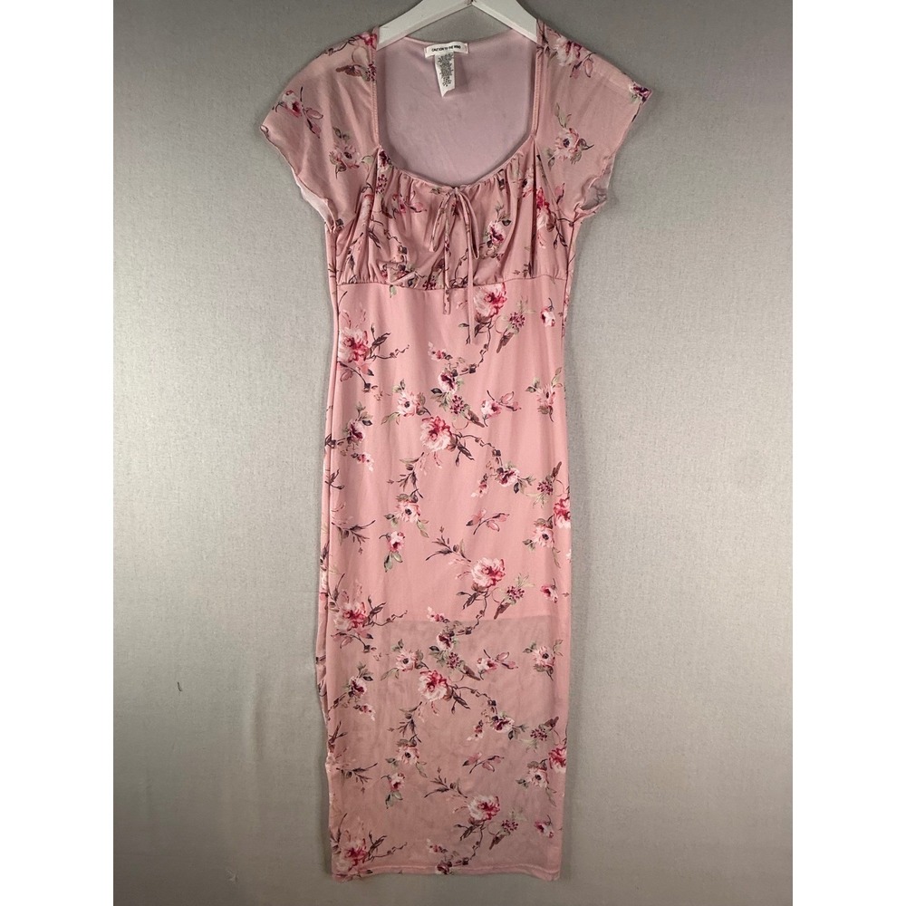 Caution to the Wind Maxi Dress Women Size M Pink Floral Mesh Flutter Sleeve